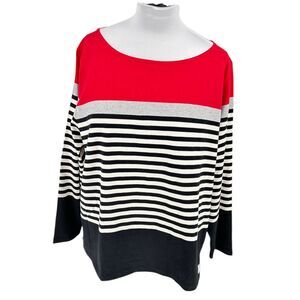 Talbots Plus Size Striped Color Block Cotton Sweater Red‎ Black White 3X